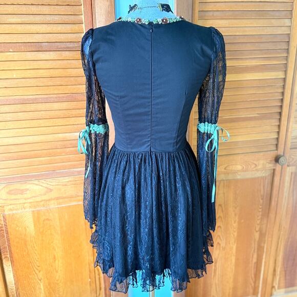 Gothic Fairy Dolls Kill Black Lace Green Lace Up Panel Dress - Picture 9 of 9